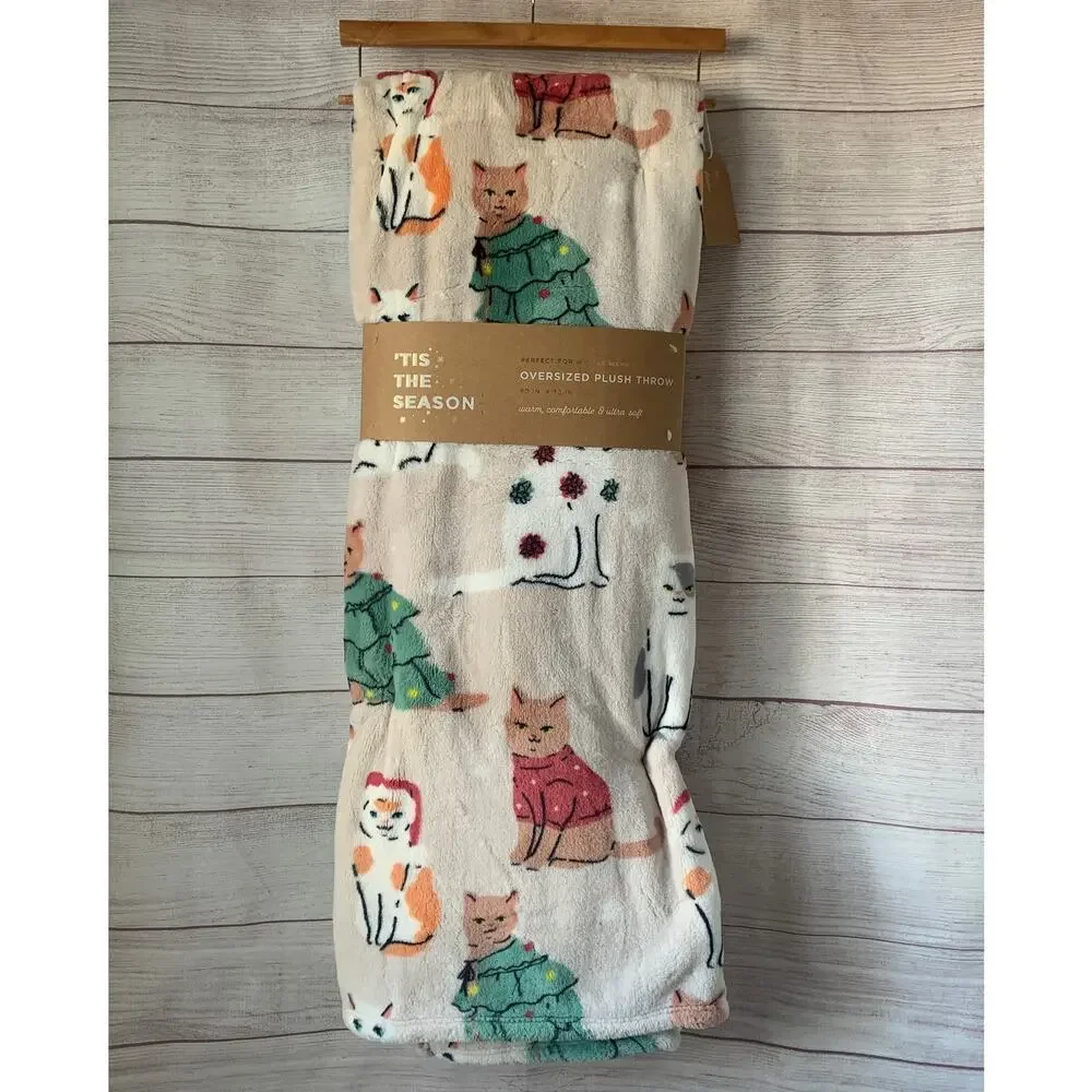 TisThe Season Christmas Cat Blanket Oversized Plush Throw 60x70